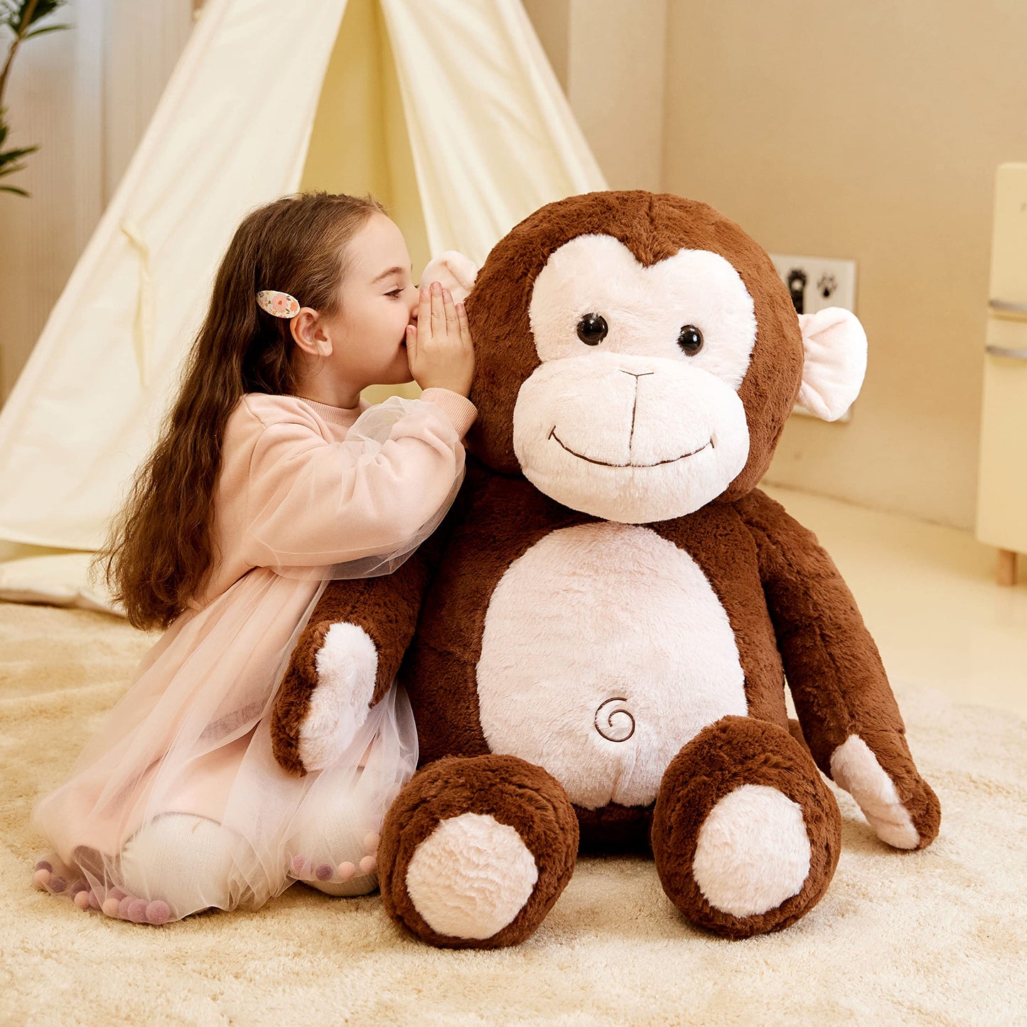 IKASA Giant Monkey Stuffed Animal Plush Toy,Large Big Jumbo Soft Toys,30" Huge Size Cute Fluffy Plushy Fat Oversized Plushie,Gifts for Kids Girls Boys