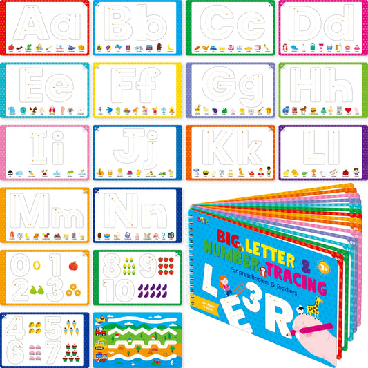 SpriteGru Letter & Number Tracing Pad, 30 Pages Alphabet ABC and 123 Handwriting Book, Reusable & Erasable Pen Control Practice Montessori Autism Educational Fine Motor Toddler Learning Toys