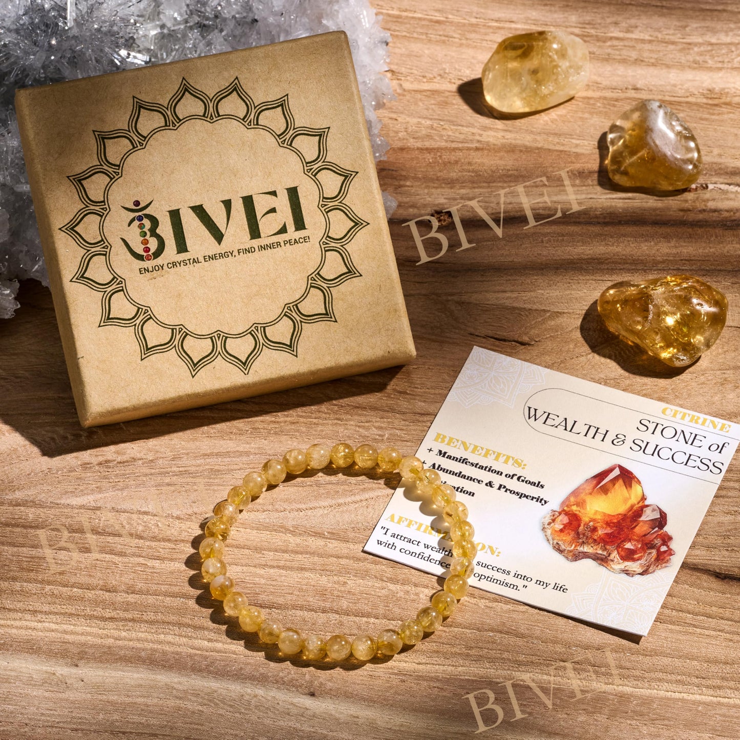 Bivei Citrine - Wealth & Success - 6mm Beaded Bracelets for Women Handmade Semi Precious Natural Stone Stretch Elastic Jewelry for Women Yoga Protection Gifts Small