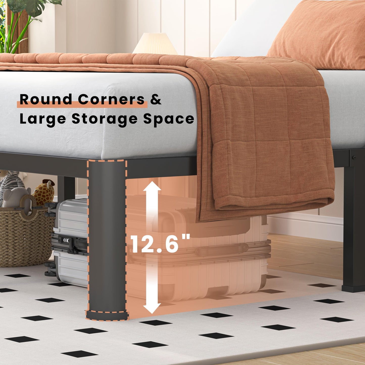 VIPSHOW 14 Inch King Heavy Duty 3500 lbs Bed Frame with Round-Corner Legs & Anti-Squeak Design – Quick Assembly Metal Platform, No Box Spring Needed