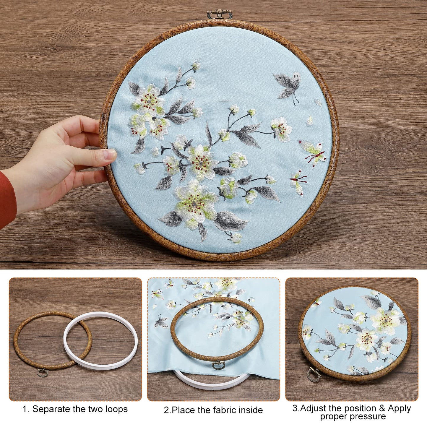PATIKIL 5 Pieces 8 Inch Embroidery Hoops Frame Round Imitated Wood Circle Cross Stitch Hoop Ring for Embroidery Art Craft Handy Sewing Decoration