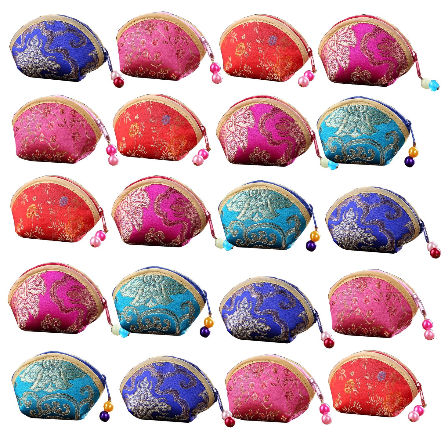MIAO JIN 20Pcs Silk Coin Purse Zipper Purse Embroidery Sugar Jewelry Bag Lipstick Container Coin Wallet Gift Bag