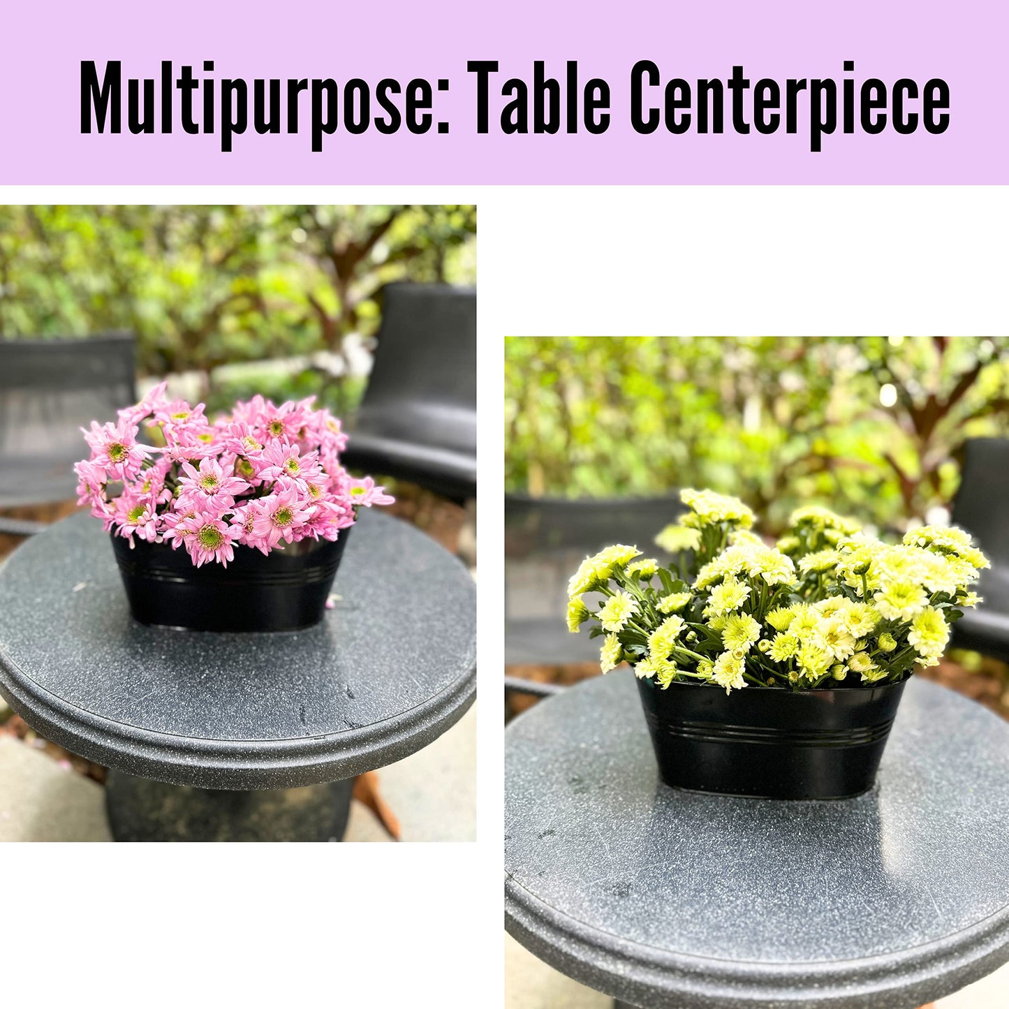 LaLaGreen Bundle - 10 Pack, 6 Inch Black + 4 Pack, 11.2 Inch Black Metal Pots,Large Iron Fence Bucket Plant Flower Herb Planter Box Balcony Rail Window Patio Porch Hook Decor Outdoor Farmhouse Design