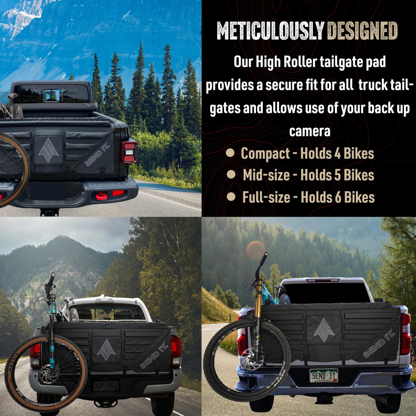 Send It. High Roller Tailgate Bike Pad V2 – Tailgate Pads for Trucks – Truck Bike Pad – Accessories for Mountain Bikers, BMX Bikes, Ebikes & More (Compact)