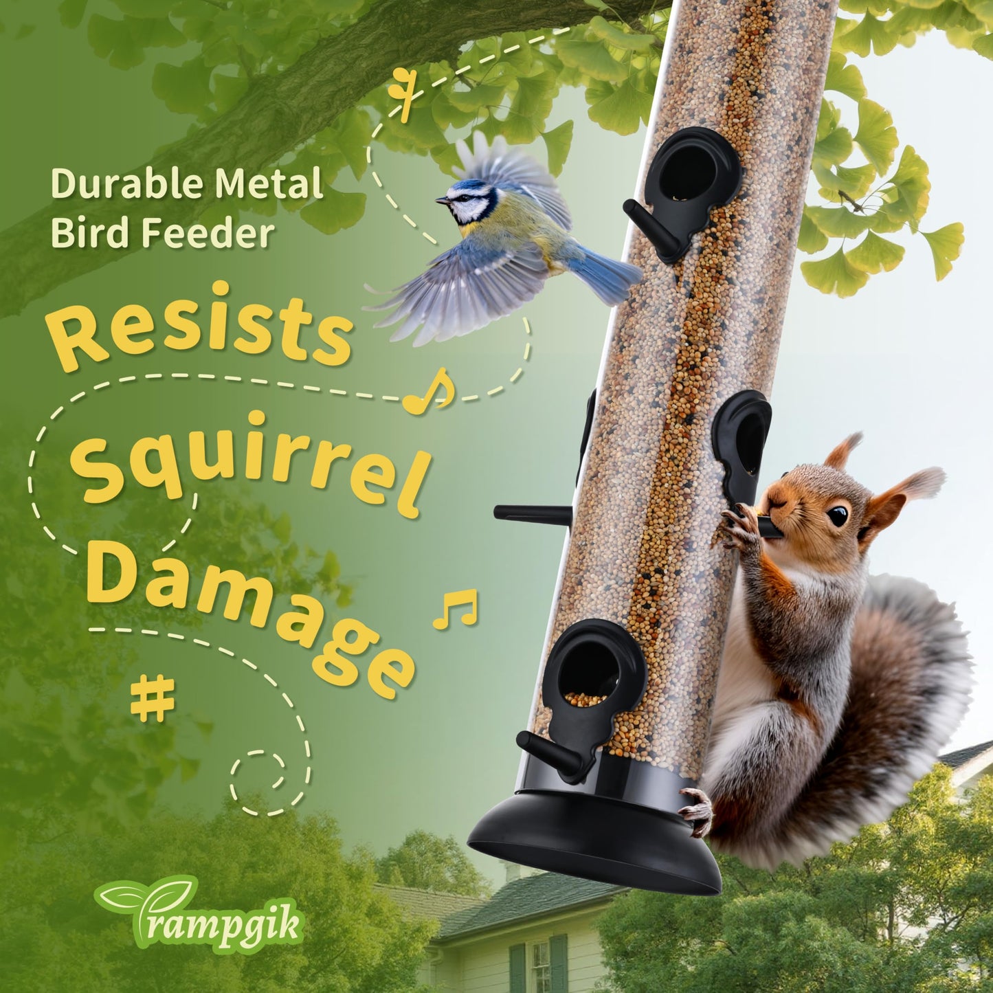 TrampgiK Bird Feeders for Outdoors Hanging,Finch Feeders for Outside,Chew-Proof Hanging Bird Feeder,Rust-Proof Birdfeeder,Squirrel Proof 6 Ports Metal Bird Feeder,14 Inch,1 Pack,Black