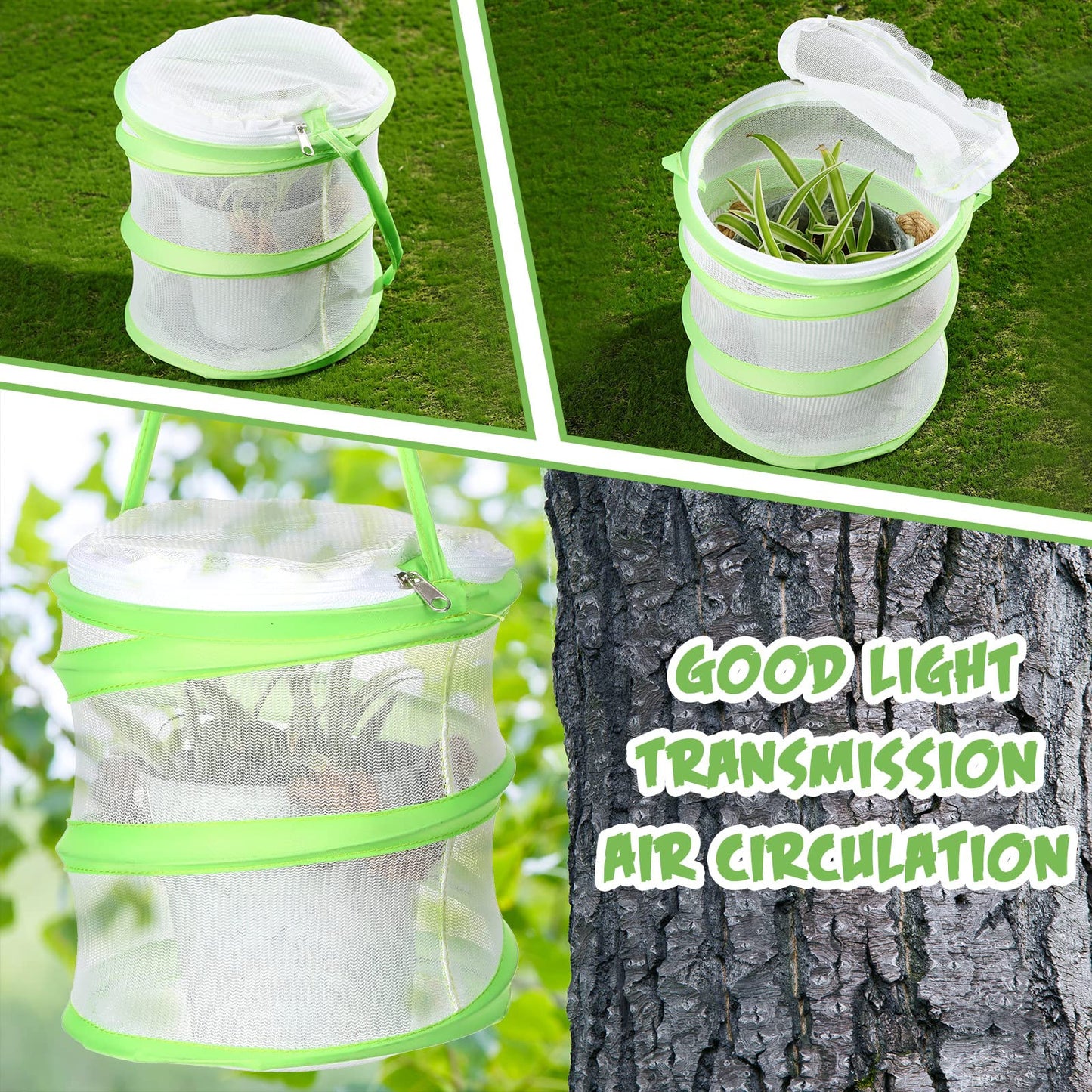 Sherr Mini Butterfly Habitat Cage Clear Mesh Butterfly Net Cage Container Foldable Terrarium, 6.2x7.1inch