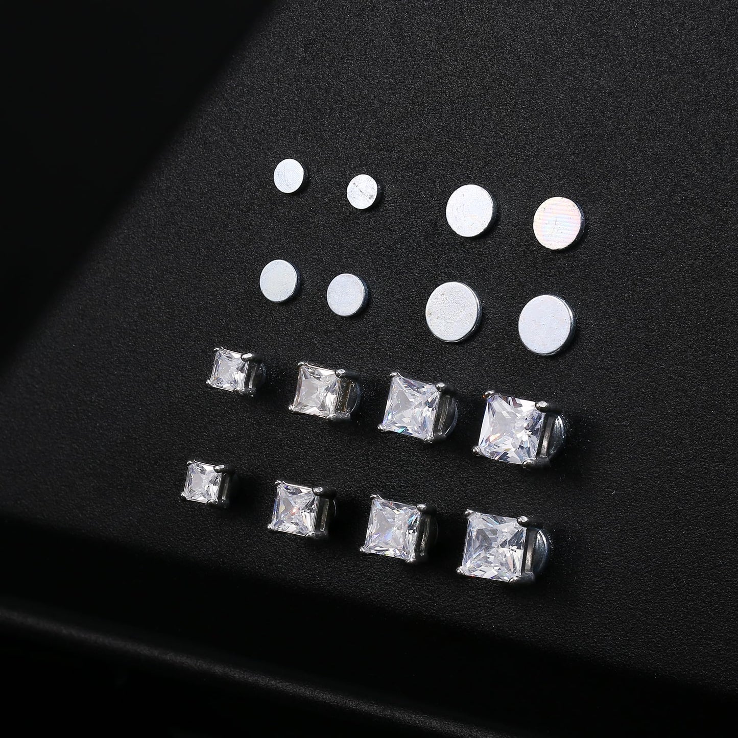 Jstyle 4 Pairs Stainless Steel Magnetic Stud Earrings for Men Women Cubic Zirconia Non-Piercing Clip On Cheater Fake Earrings 4-7 mm