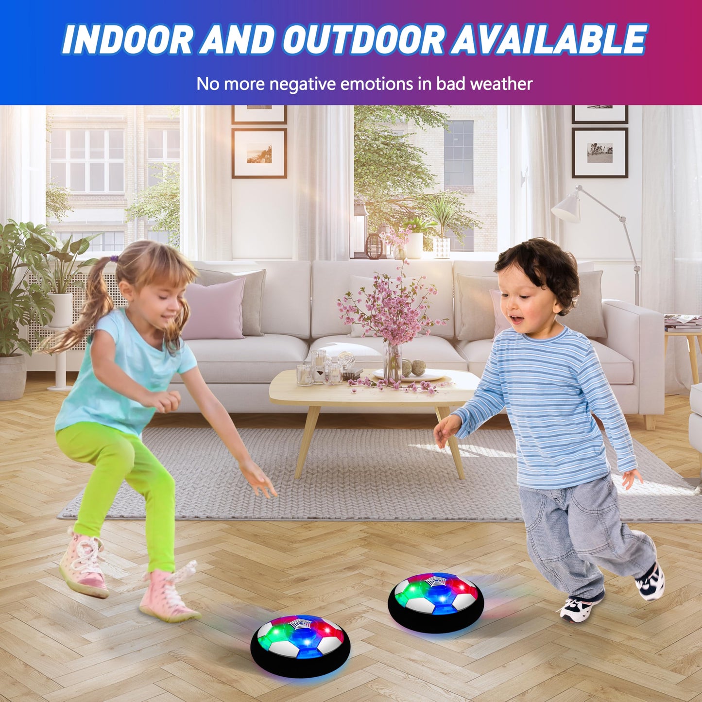 LED Hover Soccer Ball Boy Toys, Air Power Kids Training Ball Playing Football Indoor Outdoor Game, Birthday Gifts for Age 3 4 5 6 7 8-10 Years Old Boys Girls - Soccer (2PCS)