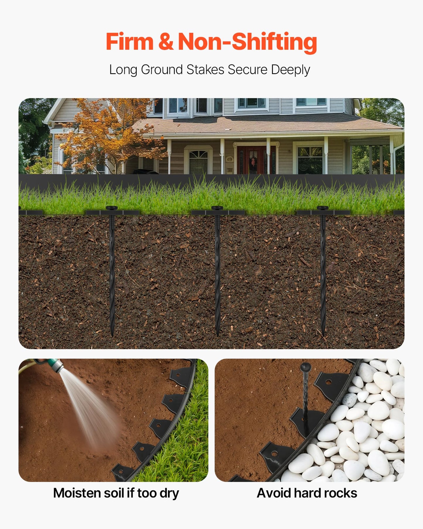VEVOR Landscape Edging Border, 10Pcs 6 ft x 1.6 in Plastic Garden Edging with 60 Spikes, Sun-Resistant Flowerbed Borders, DIY Layout, No Dig Garden Edger Border Divider for Lawn Edgings for Yard