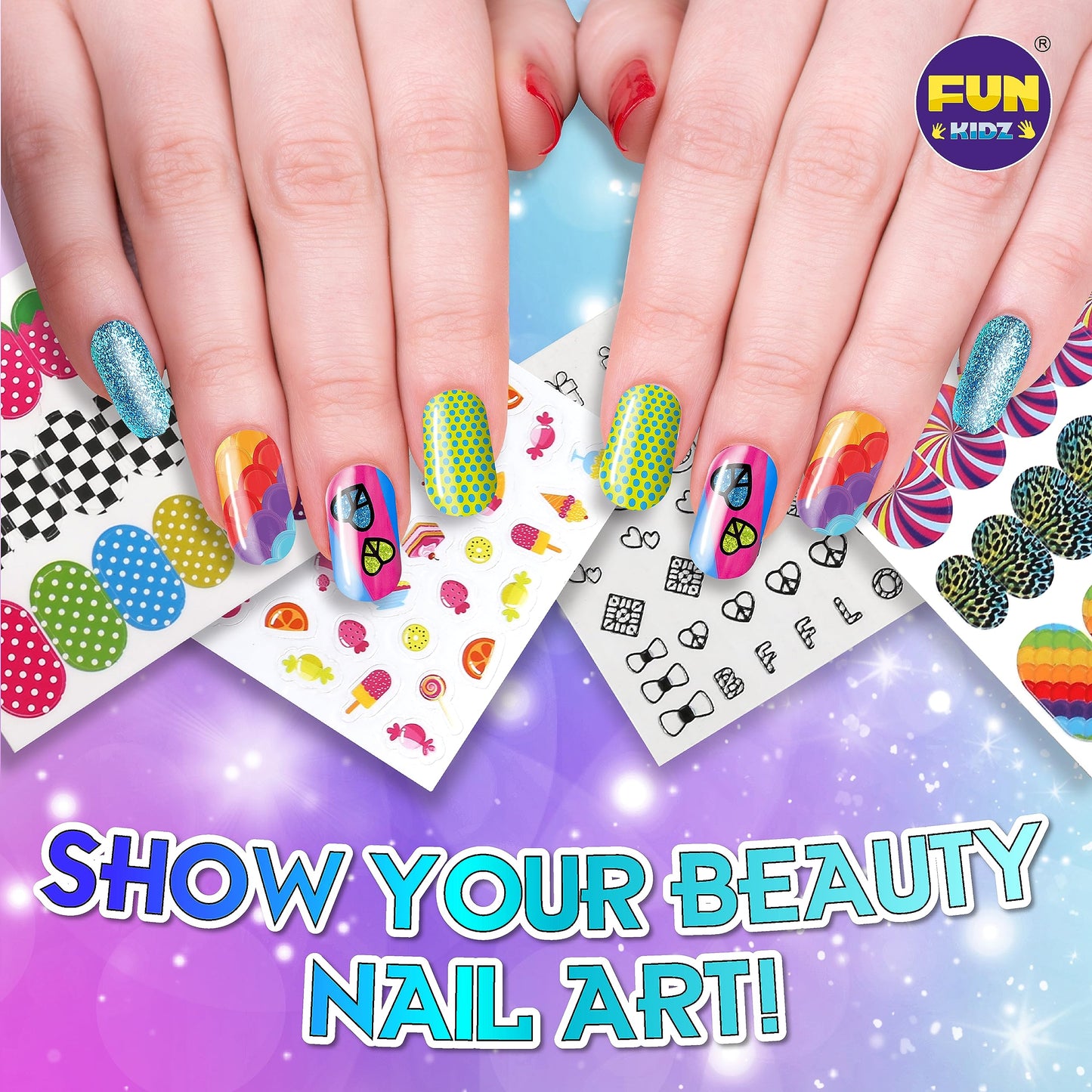 Kids Nail Kit for Girls Ages 7-12, FunKidz Ultimate 315Pcs Nail Polish Pens Combo Pack Size 17.91Wx12.4L Glitter Temporary Nail Supplies for Teens SPA Makeup Kit