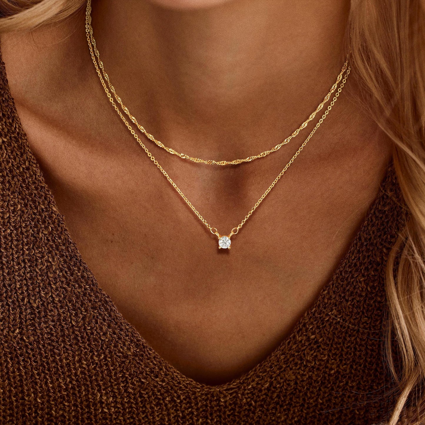 Hothrty Layered Gold Necklace for Women Dainty 14K Gold Plated CZ Pendant Necklace Choker Necklace for Women Gold Necklace Stack Diamond Simple Trendy Jewelry Set