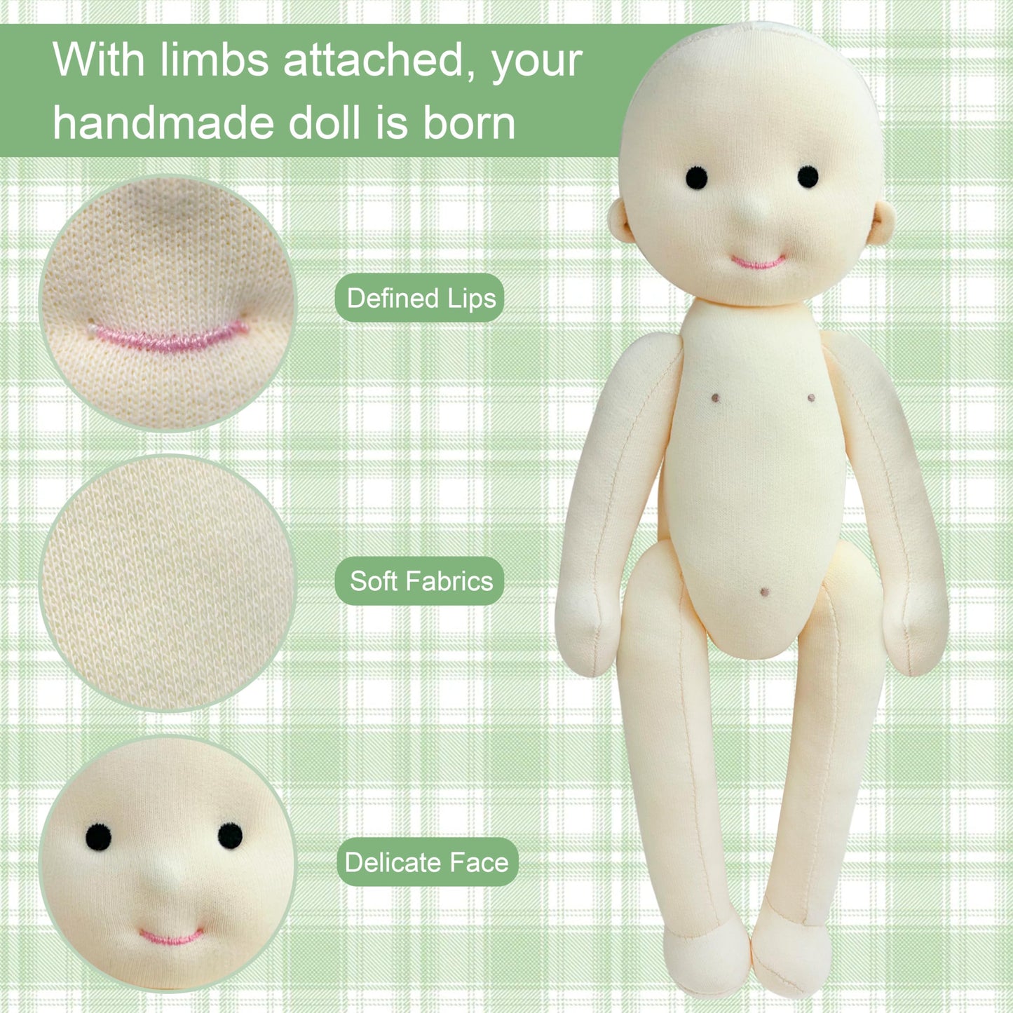 BlissfulPixie Handmade Doll Kit,Comes with 50g of Filling,A Must-Have for Handcraft Lovers,Can Freely Match and Make Your Favorite Doll,Cultivate Hands-on Skills.