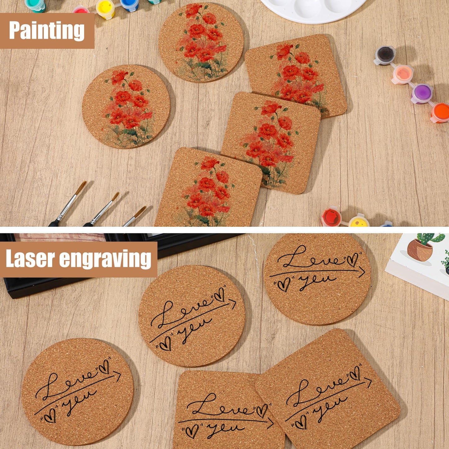 80 Pieces Cork Coasters for Drinks, Thicken Absorbent Blank Coasters for DIY Crafts Laser Engraving Sublimation Wood Burning Plants Painting Housewarming Gifts Wedding Education, 4 Inch