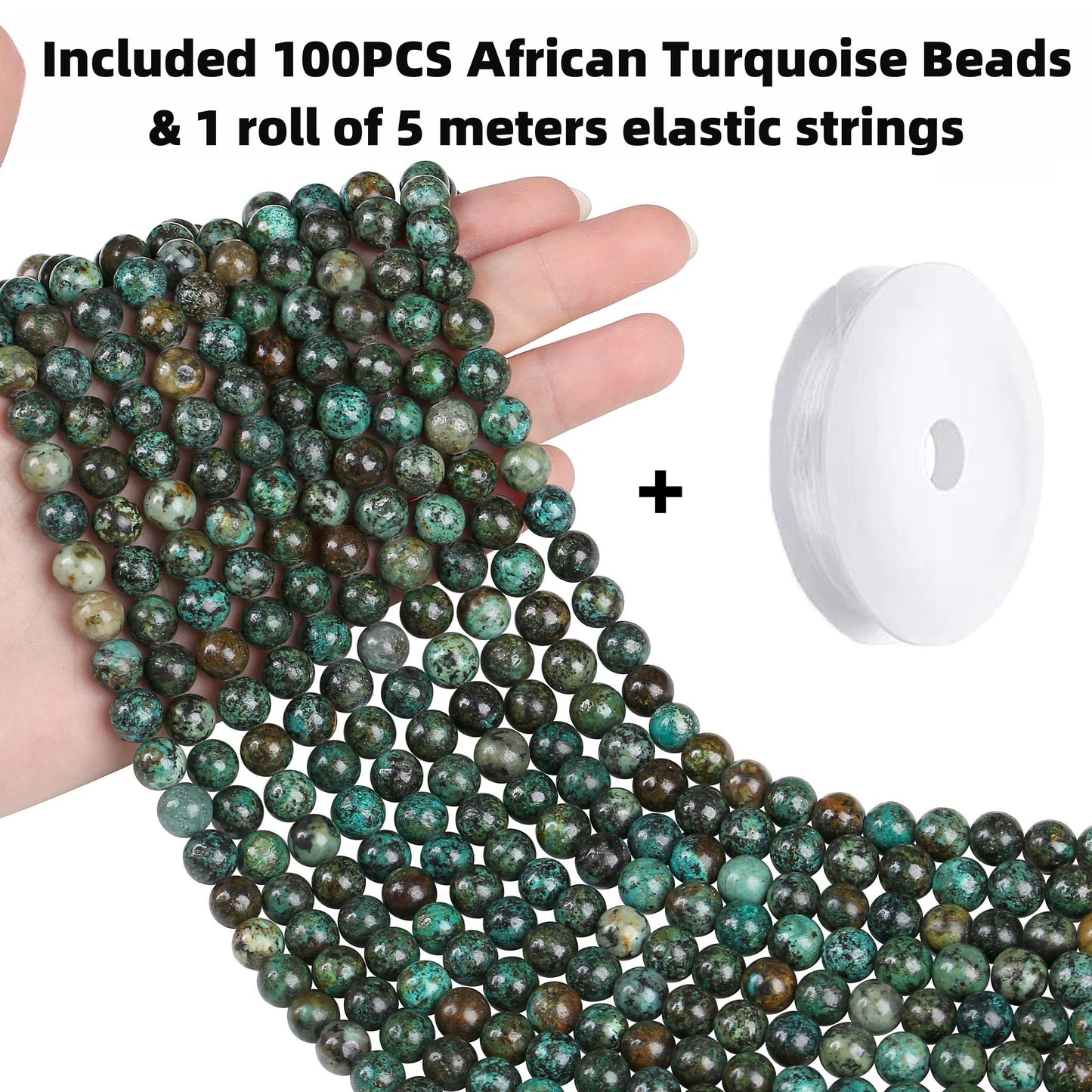 QINJIEJIE 100PCS African Turquoise Beads 8mm Natural Stone Beads Round Loose Gemstone Bead for Bracelet Beading Crystal Jewelry Making DIY Necklace Earrings 0.32"