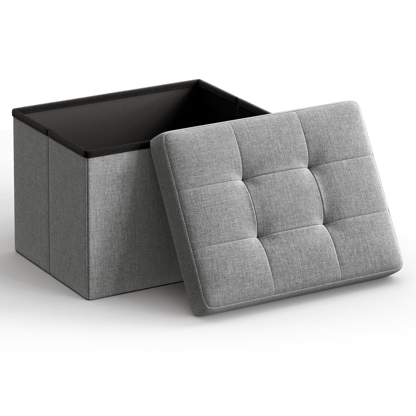 SONGMICS Mazie Collection - Small Folding Storage Ottoman, Foot Rest Stool, 12.2 x 16.1 x 12.2 Inches, 286 lb Load Capacity, for Living Room, Bedroom, Home Office, Dorm, Light Gray ULSF102G02