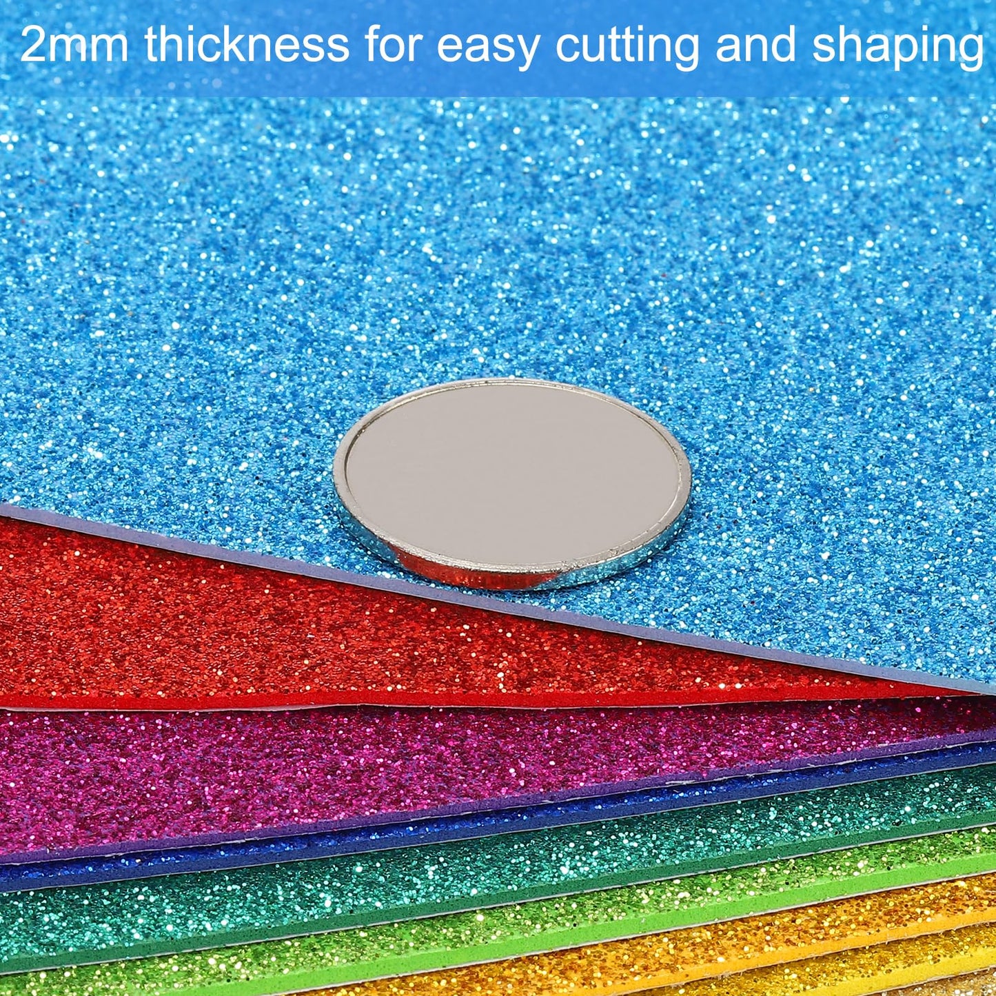 PATIKIL 2mm(1/10") Thick Adhesive Glitter Foam Sheet 16x24inch(40x60cm) Dark Blue, EVA Shiny Foam Board for Craft, 6 Pcs