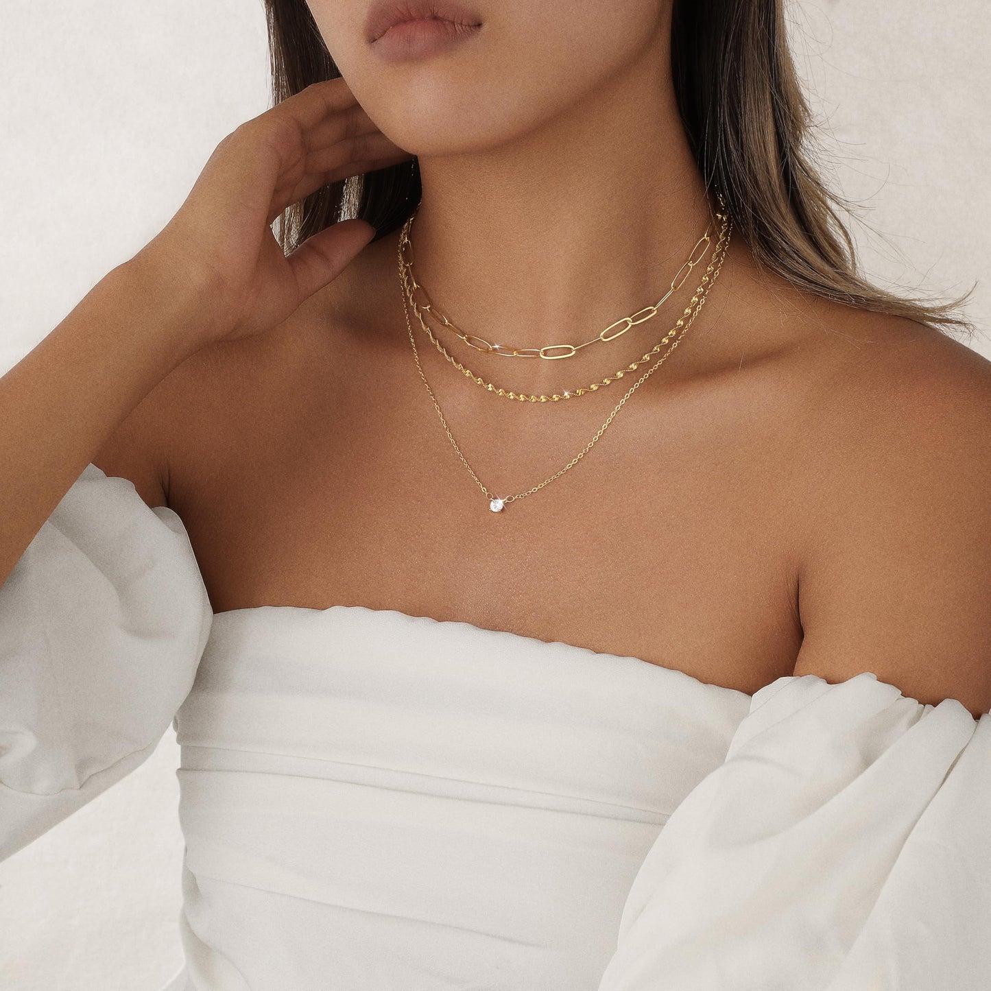 Hothrty Layered Gold/Silver Necklaces for Women 14K Gold Plated CZ Pendant Paperclip Choker Necklace Set Diamond Necklace Stack Trendy Simple Jewelry Gifts