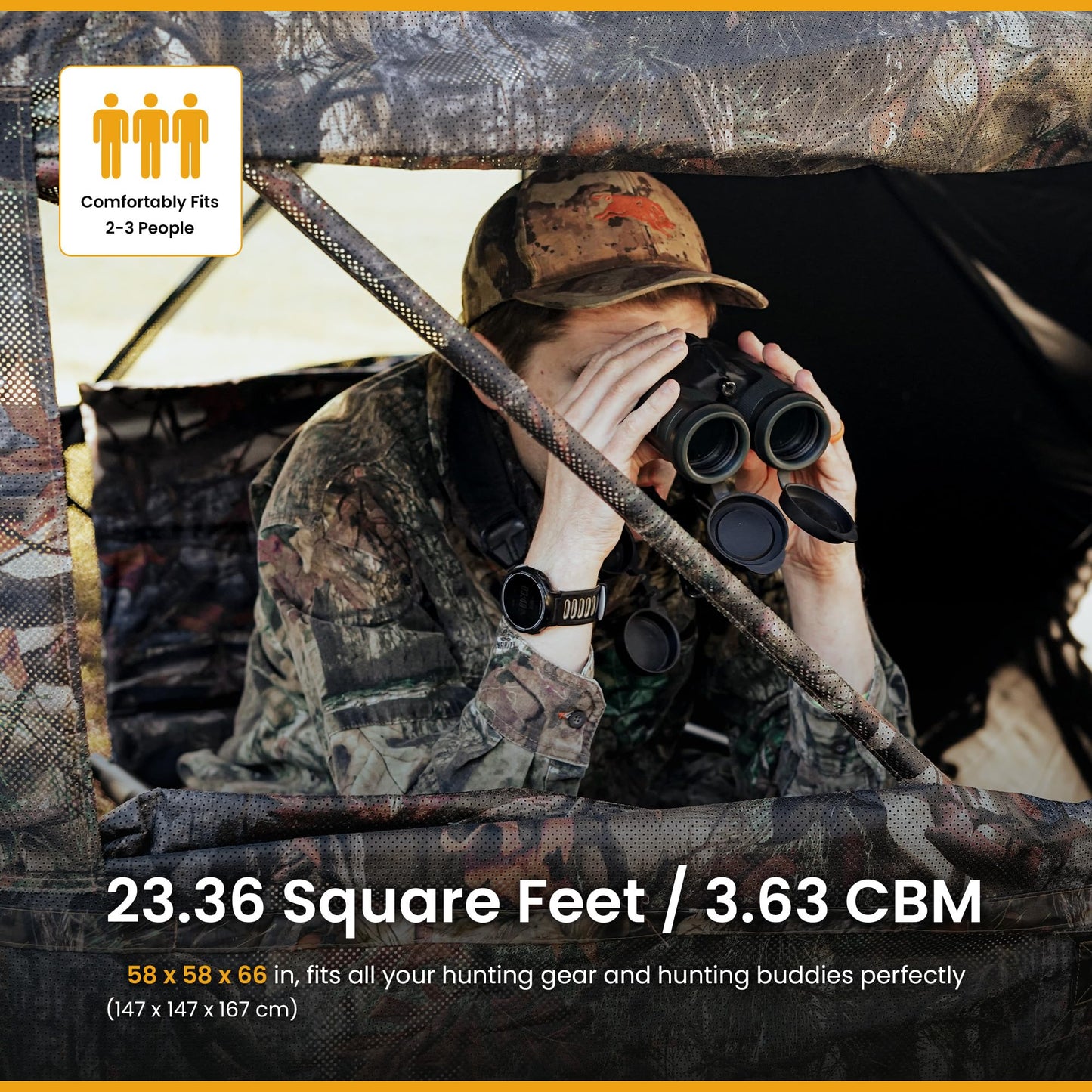 Arrowhead Outdoor 270° Vision 4.8x4.8 Ft Pop-up 2-3 Person See-Through Hunting Stealth Deer Blind Shelter w/Magnetic Door, Sliding Windows and Backpack Carry Bag, Noise-Free Camouflage Design