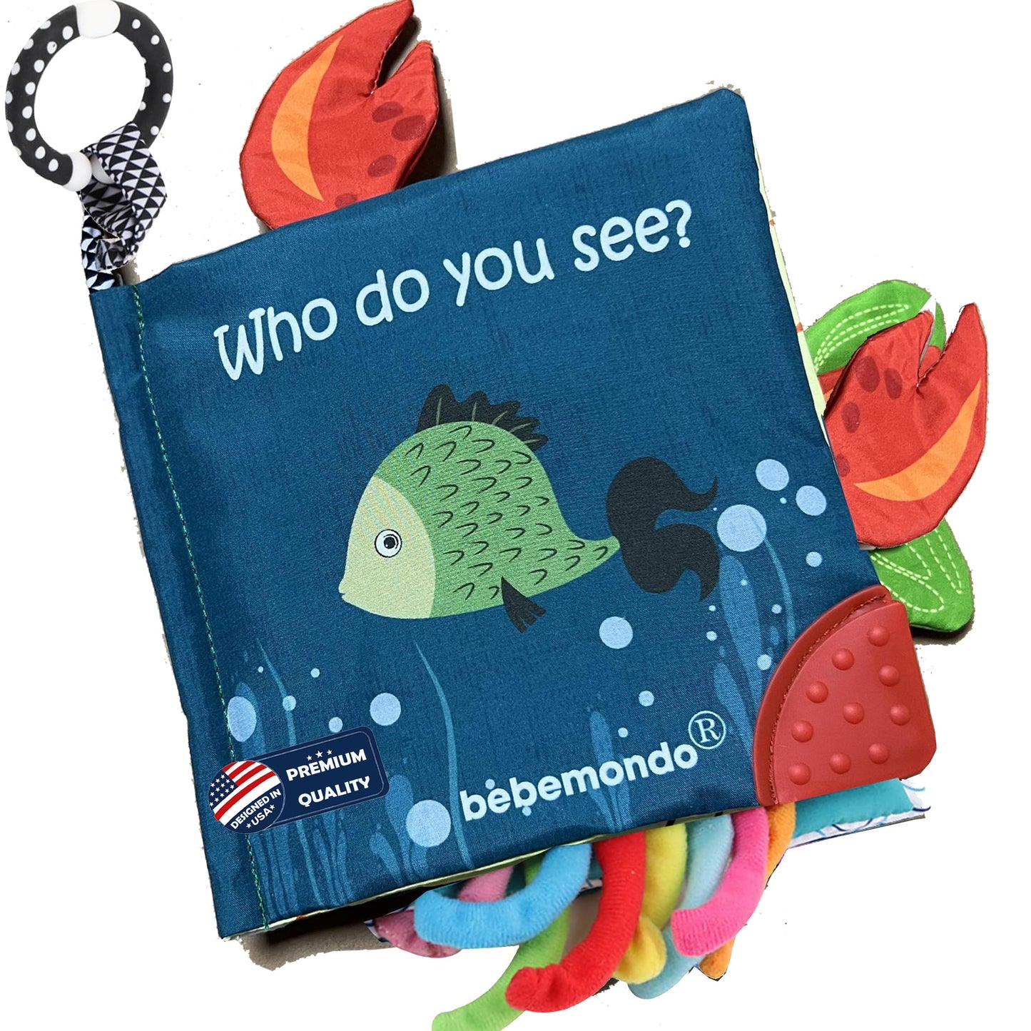 bebe mondo Teddy Bear Toy & Fish Baby Crinkle Books for Newborn Babies Infants 0-6, 6-12 & 12-18 Months, 1-2 Year Old