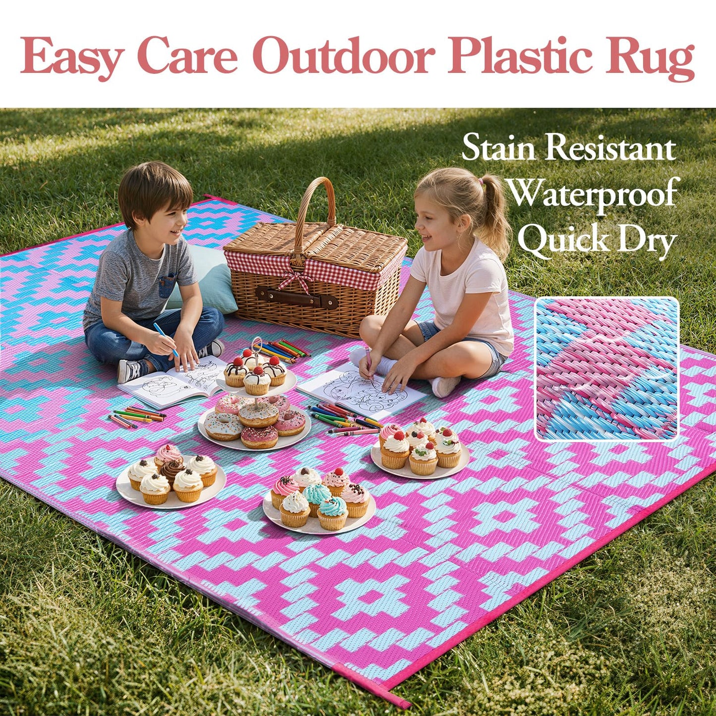 Wonnitar 8x10 Outdoor Rug, Large Waterproof Reversible Plastic Straw Rug for Patios, Indoor/Outdoor Area Rug Lightweight Camping Rug for Outside RV Balcony Garden Deck, Blue/Purple