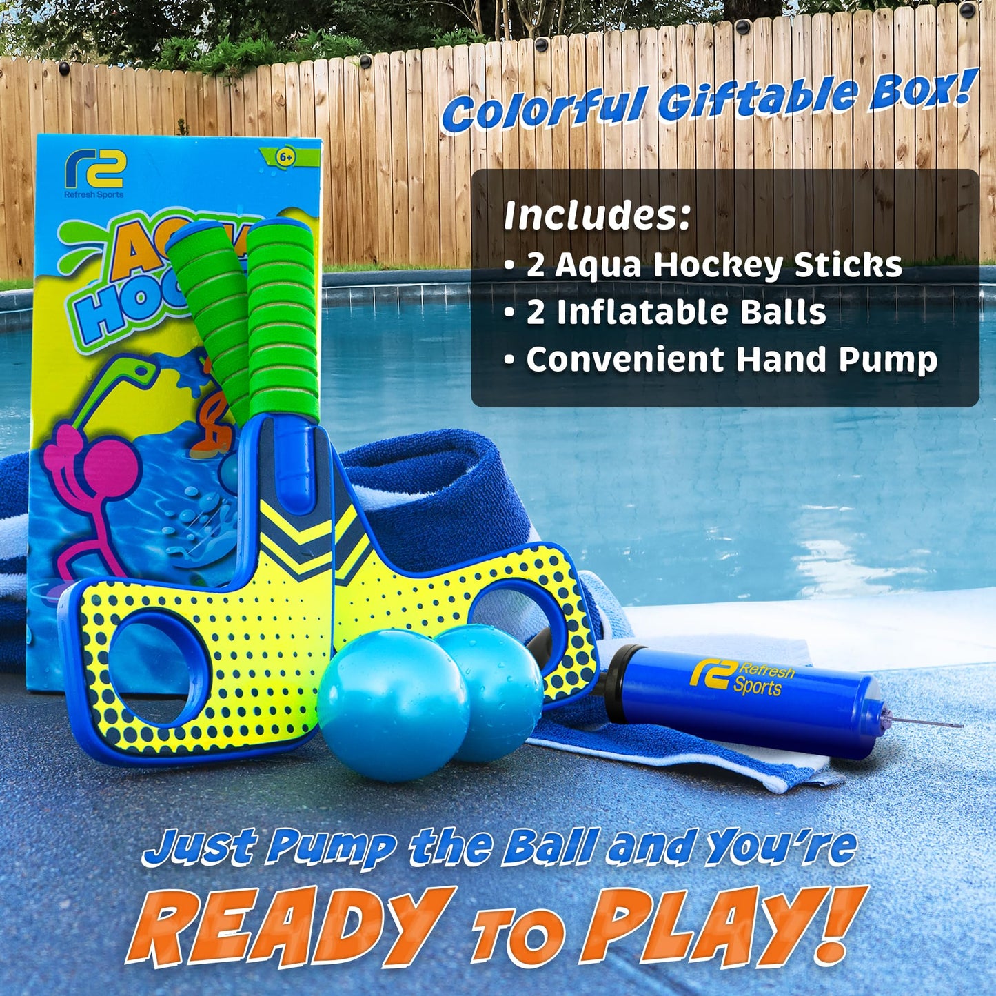 Aqua Hockey Sticks Pool Games - Pool Toys for Kids & Hockey Gifts for Boys - Water Toys Knee Sticks Set Beach Games - Pool Gifts for Boys & Girls - Swimming Toy for Kids Ages 4-8 & 8-12 Year Old