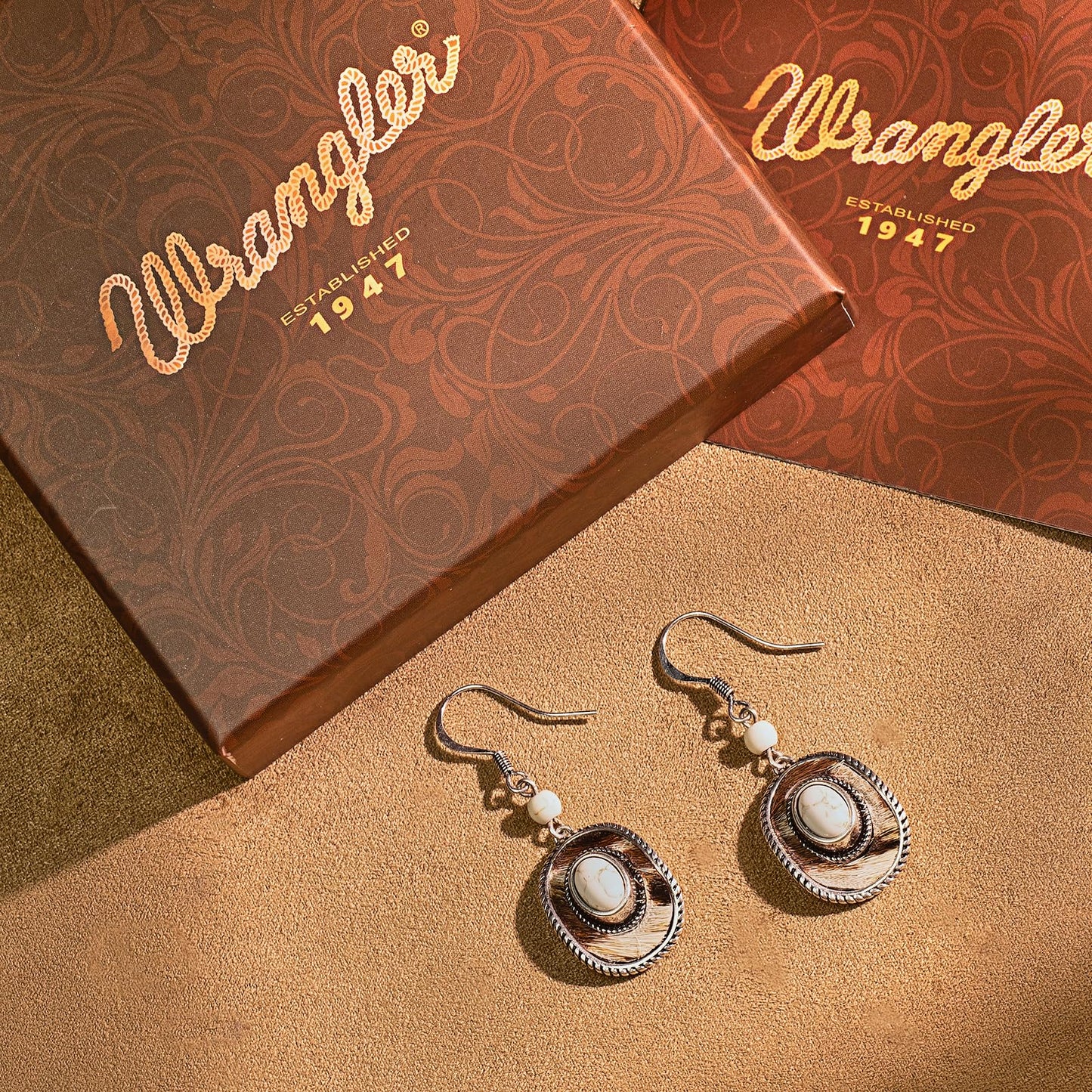 Wrangler Western TearDrop Dangle Earrings for Women Country Statement Genuine Horsehair Turquoise Vintage Cowgirl Cowboy Jewelry (Silver-White A)