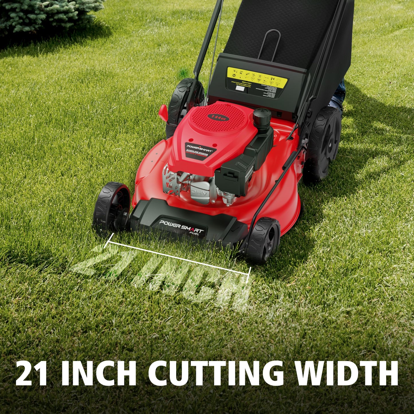 PowerSmart 21" 3-in-1 Push Lawn Mower, 144cc Engine,Mulching, Bagging, Discharging, High Wheels, Lightweight and Easy Assembly,6 Cutting Height, Lightweight,for Garden Yard