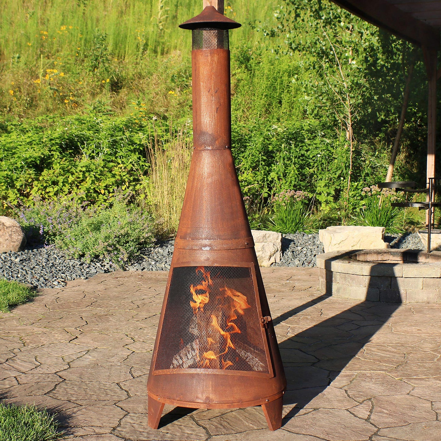 Sunnydaze 70-Inch Chiminea Outdoor Fireplace - Outdoor Wood-Burning Chiminea Fire Pit - Chimney Fire Pit - Rustic