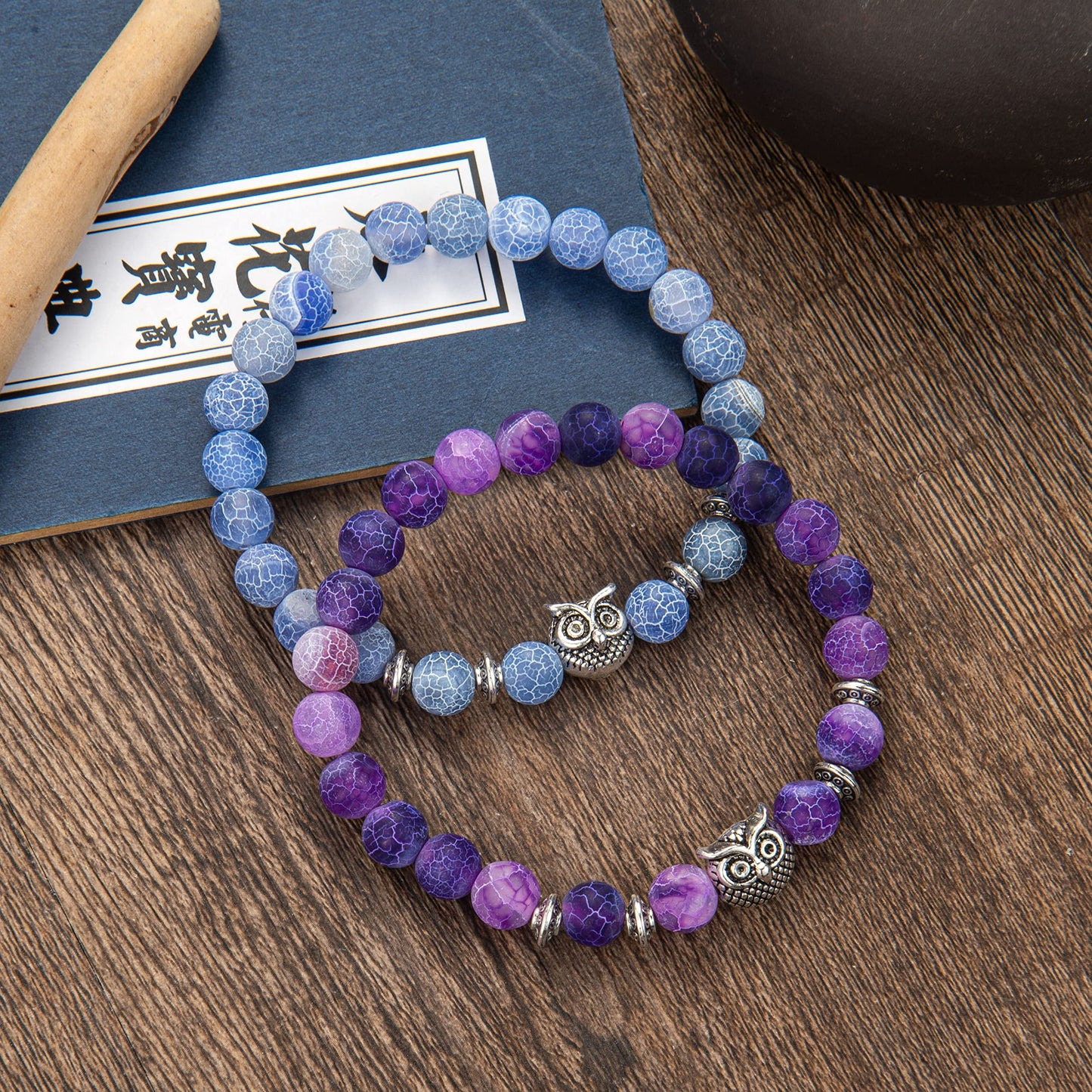 Softones Owl Gifts Owl Bracelets Healing Crystals Bracelet for Women Men Spiritual Energy Beaded Bracelet Set Gifts