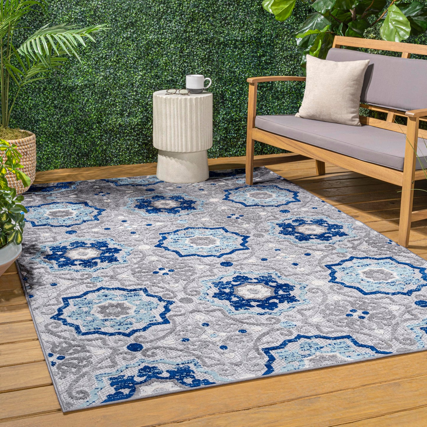 JONATHAN Y Mediterranean Medallion Indoor Outdoor Area Rug 3X5 Blue/Gray, Boho for Backyard, Patio, Porch, Easy-Cleaning, High Traffic, Pet-Friendly, Non-Shedding (AMC101A-3)