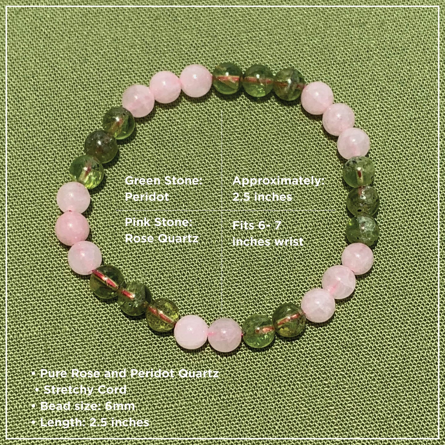 Joyfulmuze Handmade Stretch Bracelet Rose Quartz and Peridot, Natural Green Pink Stone, Simple Genuine Beaded Stretch Cuff 8mm, Healing Chakra Bracelet, Gifts for Women. 6.5-7 inch Wrist