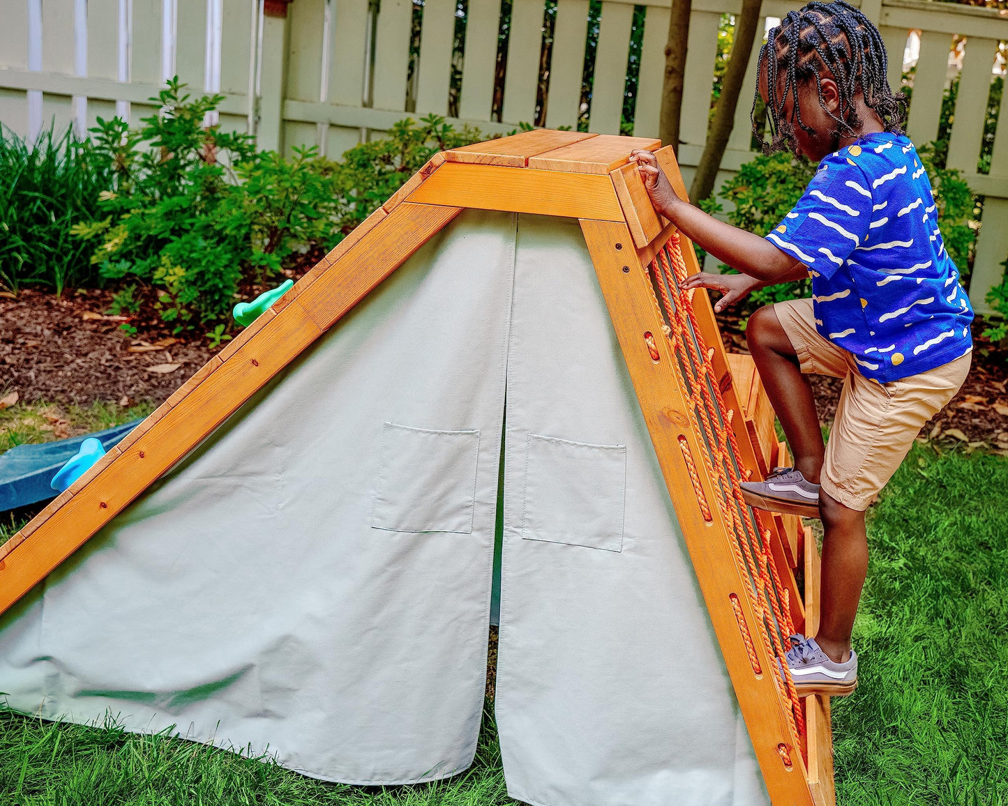 Avenlur Palm Outdoor and Indoor Playground 5 in 1 Backyard Playset with Ladder, Rock Wall, 4 ft. Slide, Tent Fort, Montessori Style Play Set Climber Playhouse Toddlers, Children, Kids 2-6yr (Green)