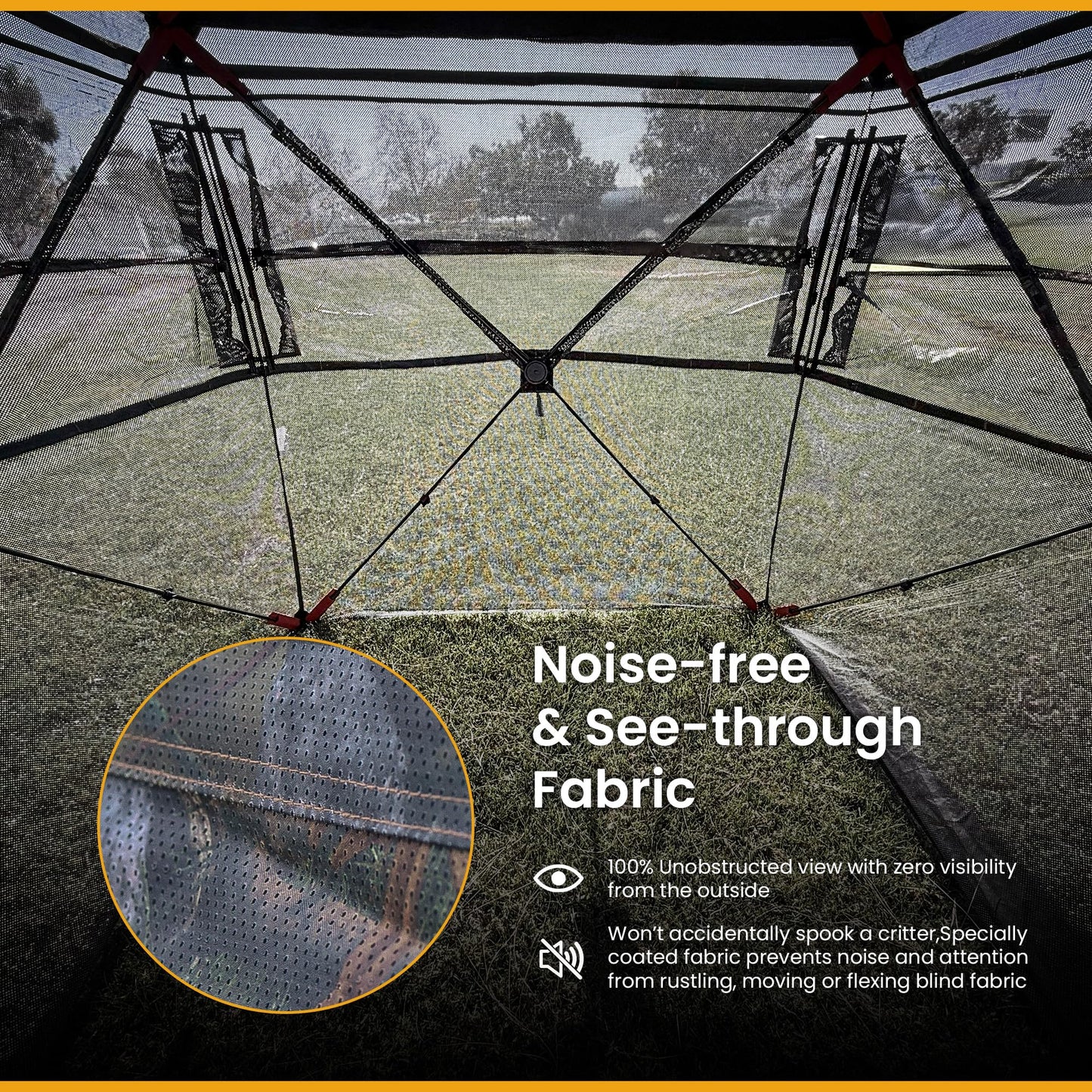 Arrowhead Outdoor 270° Vision 4.8x4.8 Ft Pop-up 2-3 Person See-Through Hunting Stealth Deer Blind Shelter w/Magnetic Door, Sliding Windows and Backpack Carry Bag, Noise-Free Camouflage Design