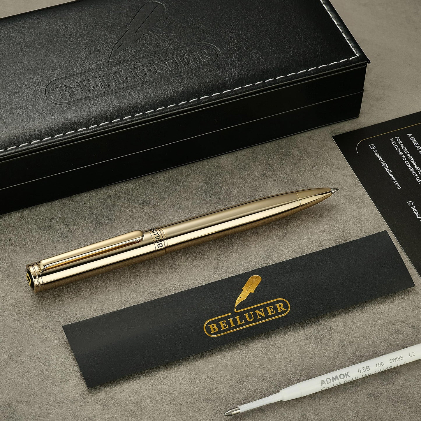 BEILUNER Gold Gel Pen, Stunning Luxury Pens with 24K Gold Plating, Black Ink Refill, Executive Gift Set for Family & Friends, Writing, Fancy, Office, Retractable, Graduation Gifts, Nice Designer Pens