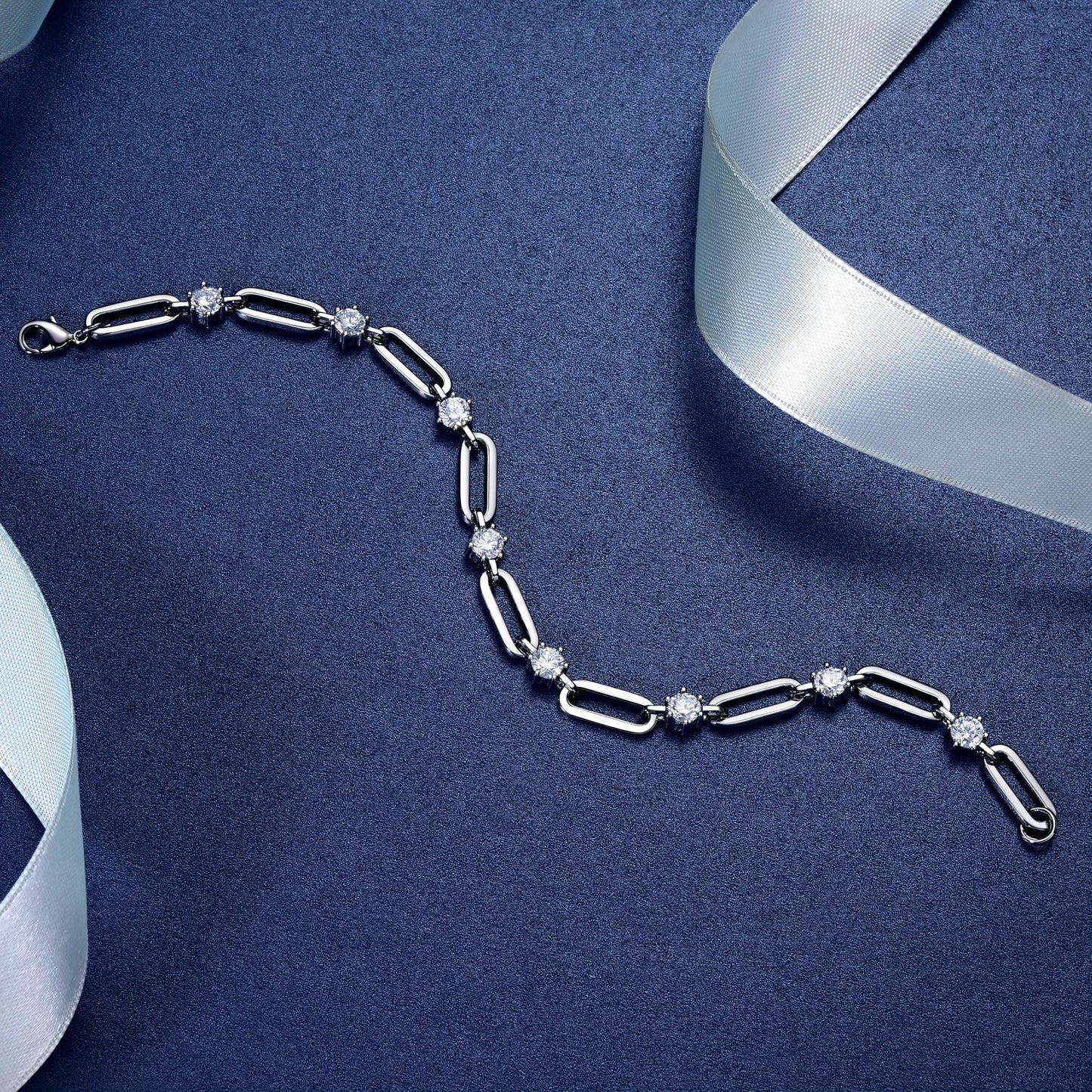 shinelab Paperclip Bracelet for Women Couple Bracelets with CZ Chain Strand Jewelry Gift for Girls_7.5inches