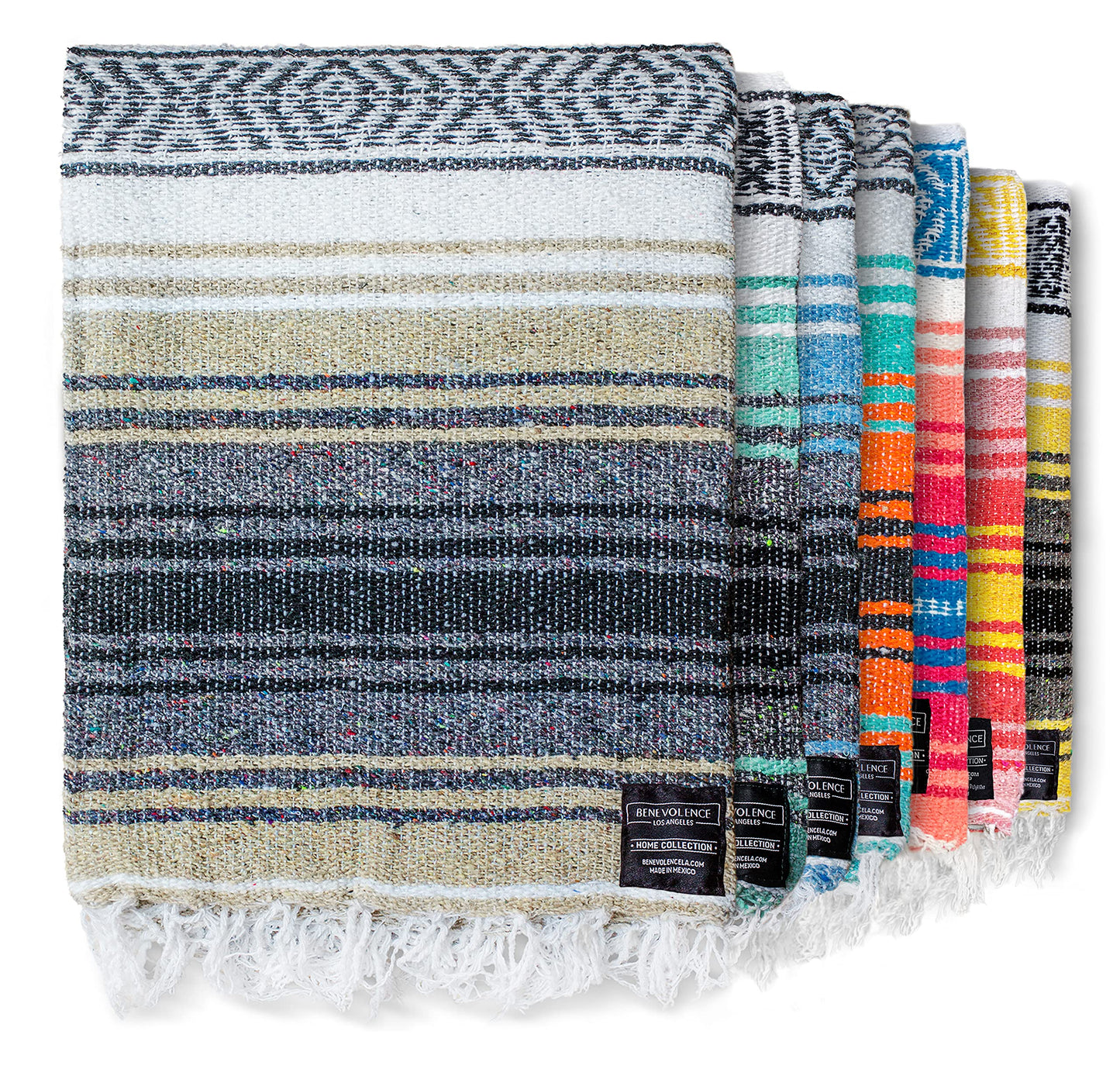 Benevolence LA Authentic Handwoven Mexican Blanket | Yoga Blankets, Outdoor, Picnic, Beach, Camping | Equestrian Saddle | Serape 50x70 inches - Sand, Pack of 1
