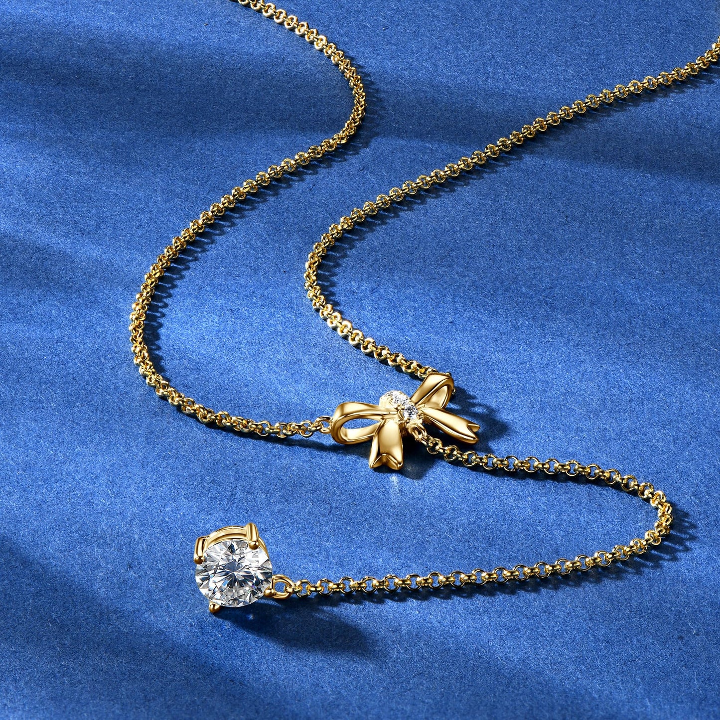 AINUOSHI Moissanite Bow Lariat Necklace for Women 14k Gold Plated 925 Sterling Silver Y-Shaped Linear Drop Chain Necklaces Dainty Long V-Neck Layered Necklaces Anniversary Birthday Gifts for Wife Her