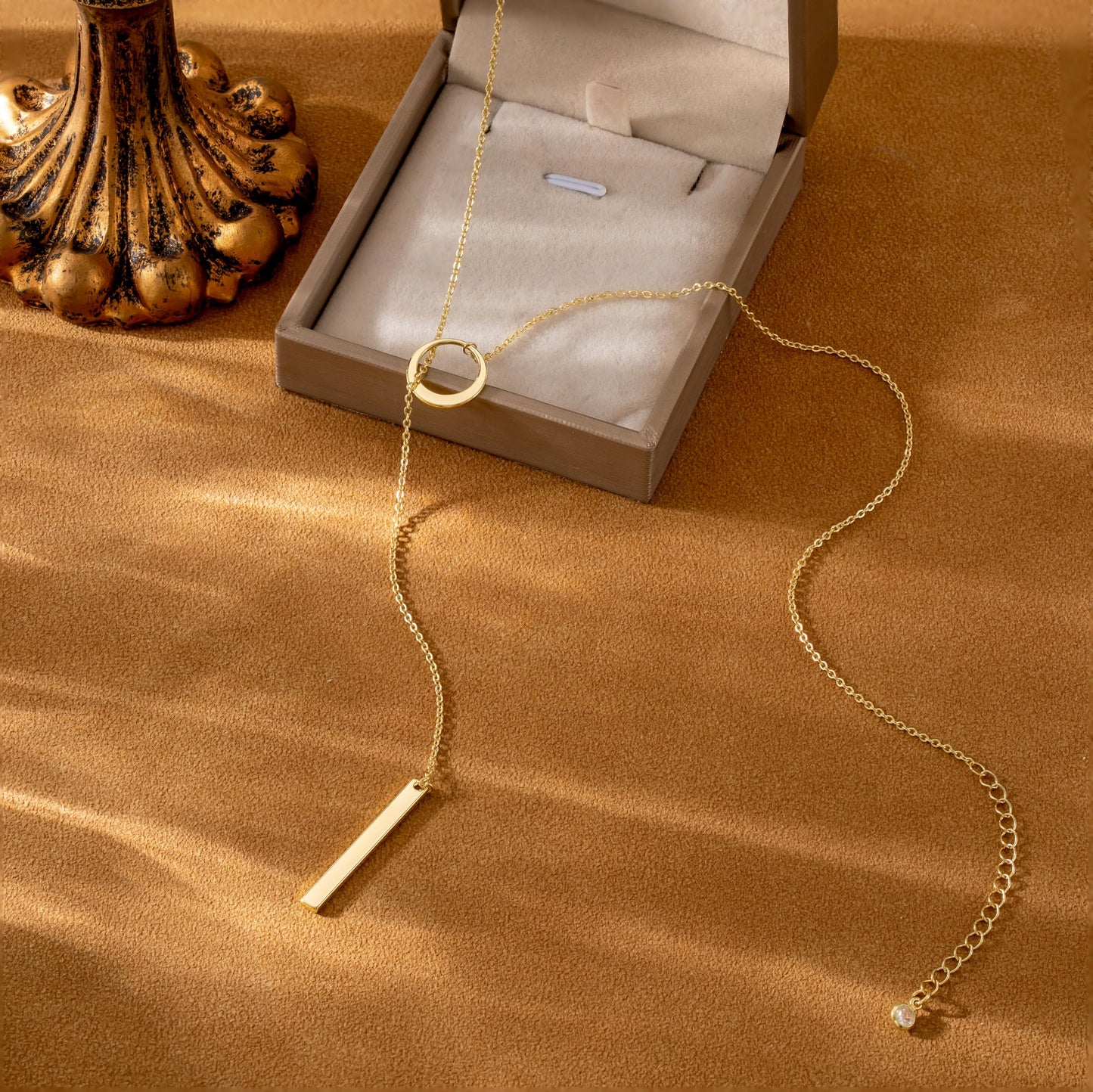CHESKY Lariat Gold Necklace for Women, Dainty Long Necklace 14k Gold Plated Y-Shaped Pendant Necklace Trendy Circular Chain Drop Necklaces Simple Gold Jewelry for Women Gifts