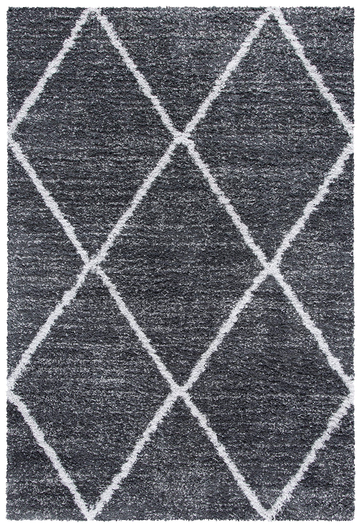 SAFAVIEH August Shag Collection Accent Rug - 4'5" x 6'5", Dark Grey & Ivory, Non-Shedding & Easy Care, 1.25-inch Thick Ideal for High Traffic Areas in Foyer, Living Room, Bedroom (AUG531G)