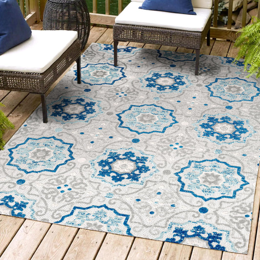 JONATHAN Y Mediterranean Medallion Indoor Outdoor Area Rug 3X5 Blue/Gray, Boho for Backyard, Patio, Porch, Easy-Cleaning, High Traffic, Pet-Friendly, Non-Shedding (AMC101A-3)