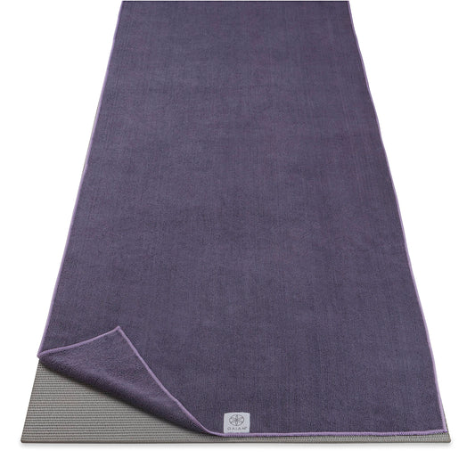 Gaiam Yoga Mat Towel — Non-Slip Microfiber Hot Yoga Towel, 24" x 68" Mat-Sized, Quick Dry & Super Absorbent for Bikram, Pilates & Gym, Heron Lilac
