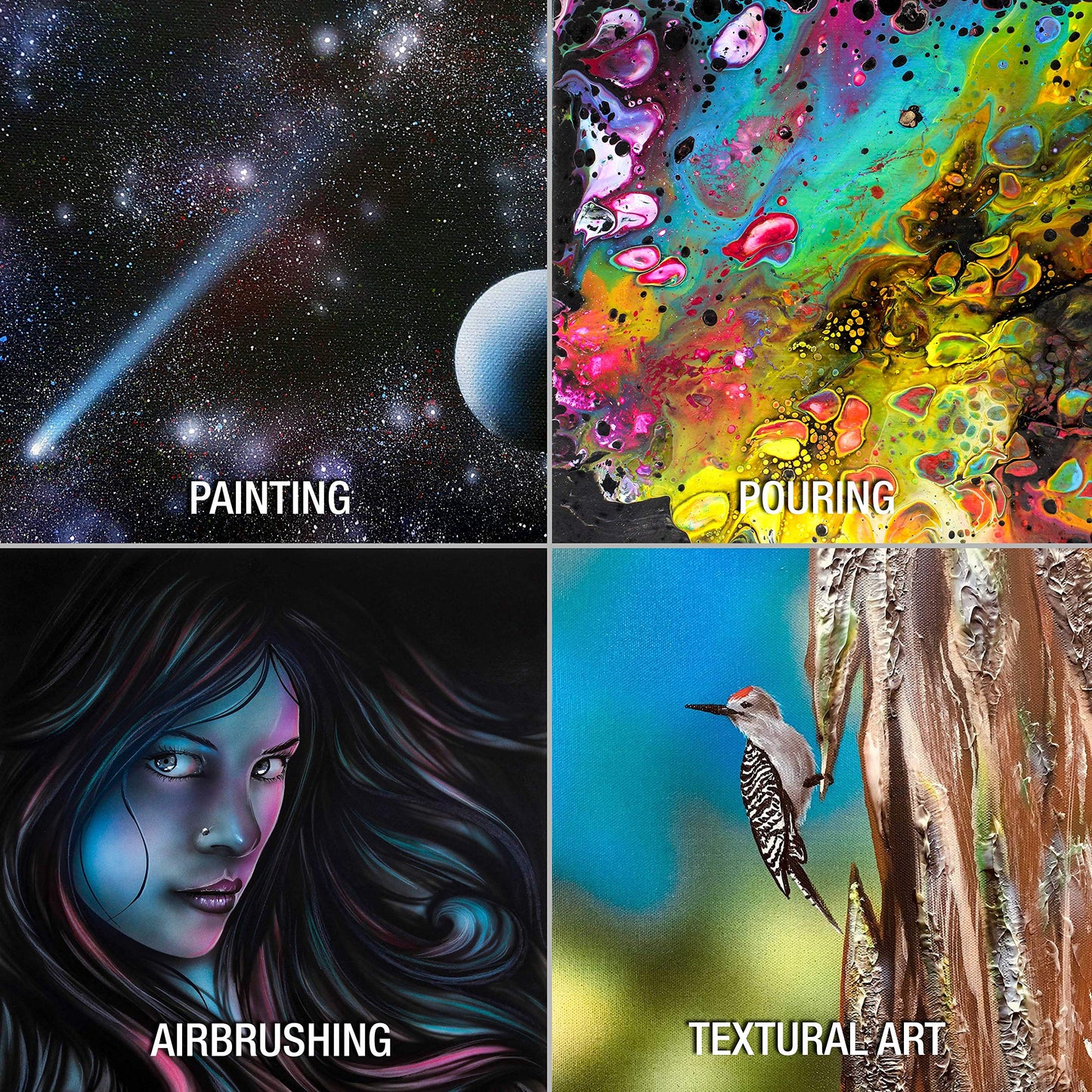 U.S. Art Supply 6 X 6 Inch Black Art Canvas Board Panels 6 Pack - 8 Ounce Heavyweight Cotton Acid Free Canvases for Painting Acrylics and Watercolor (1 Case of 6 Single Canvas Painting Panels)