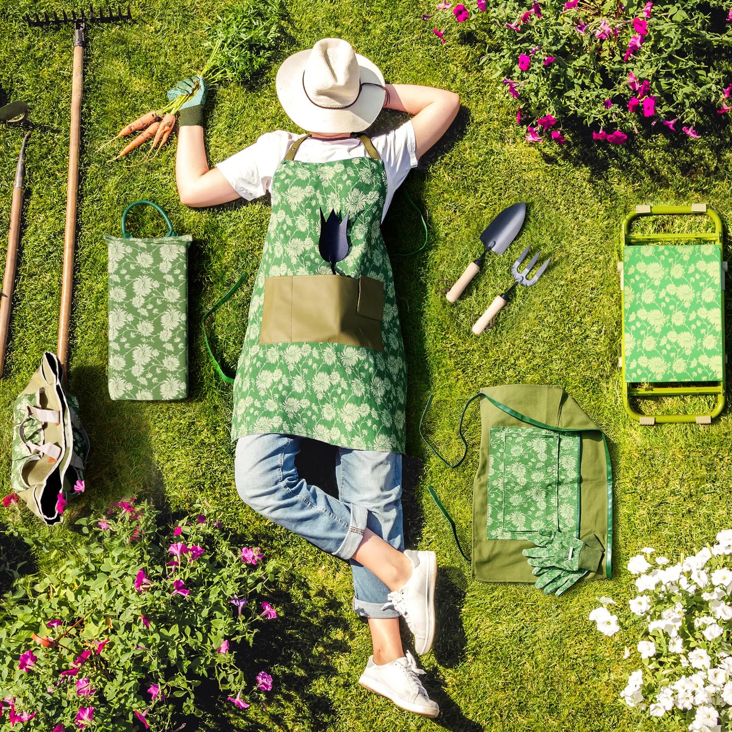 Colwelt Gardening Foam Kneeling Pad Set, Gardening Gifts for Women Gardeners, Elegant Pattern Garden Knee Pad Set, Charming Garden Supplies(Extra Thick Kneeling Mat, Garden Apron with pockets)