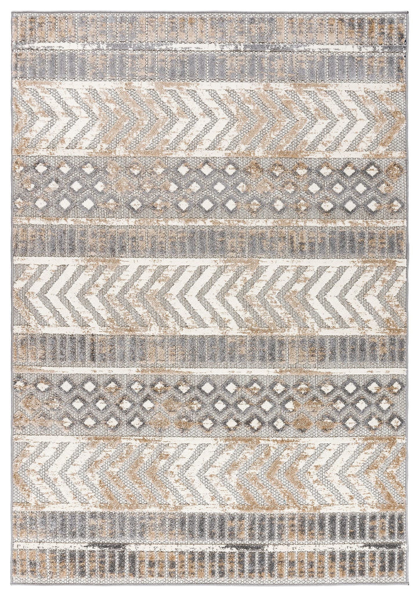 Rugshop Distressed Geometric Indoor/Outdoor Beige Area Rug Modern Tribal Stripe, Durable Stain Resistant Perfect for Patio, Backyard, Deck and Outdoor Lounge 10' x 14'