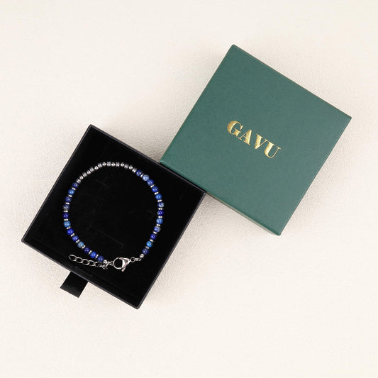GAVU Hematite Lapis Lazuli Bracelet, Crystal Beaded Bracelet for Men