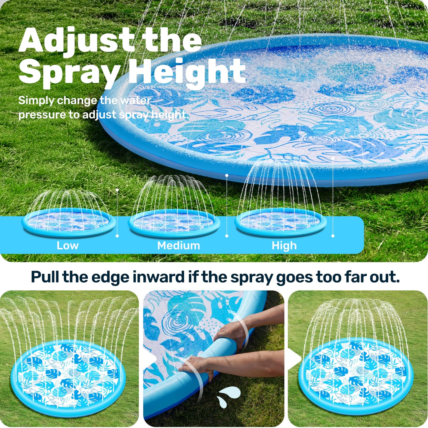 SLOOSH Splash Pad Sprinkler Mat - 6ft Tropical Leaves Outdoor Water Play Toys for Kids Dogs, Backyard Party in Summer Decor Outside Water Games Fountain Pool Children Boys Girls Toddlers Baby (Blue)