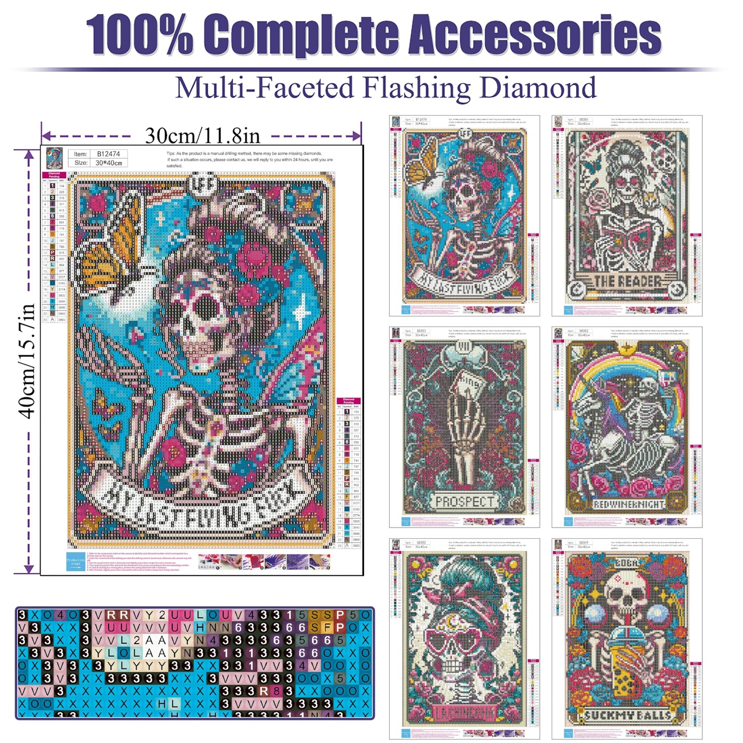LWZAYS 6 Packs DIY Skull Diamond Painting Kits for Adults, Halloween Skull Tarot Diamond Art Kits for Beginners, Full Round Dots Diamond Arts and Crafts for Home Wall Decor Gifts(12x16 inch)