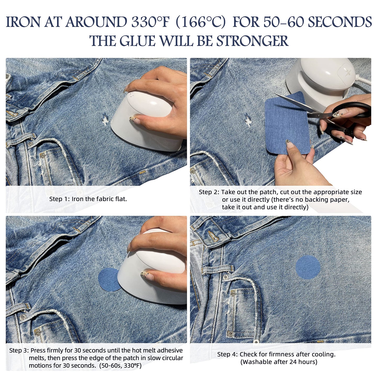 KING MOUNTAIN Iron-on Repair Patch,3"x60"100% Cotton Denim Iron-on Repair Patch, Jeans and Clothing Repair and Decoration Kit (Sky Blue)
