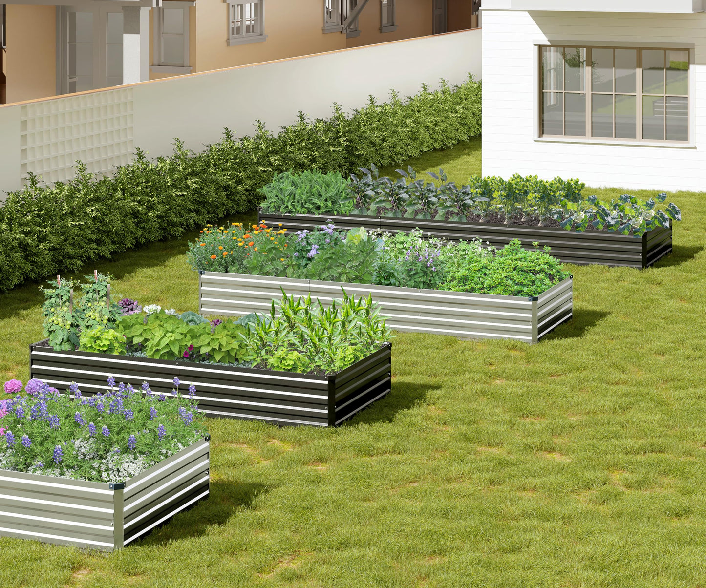 Easllre 2PCS 7x3x1ft Galvanized Raised Garden Bed,Outdoor Planter Box Metal Patio Kit Planting Bed for Vegetables Flowers Herb,Black