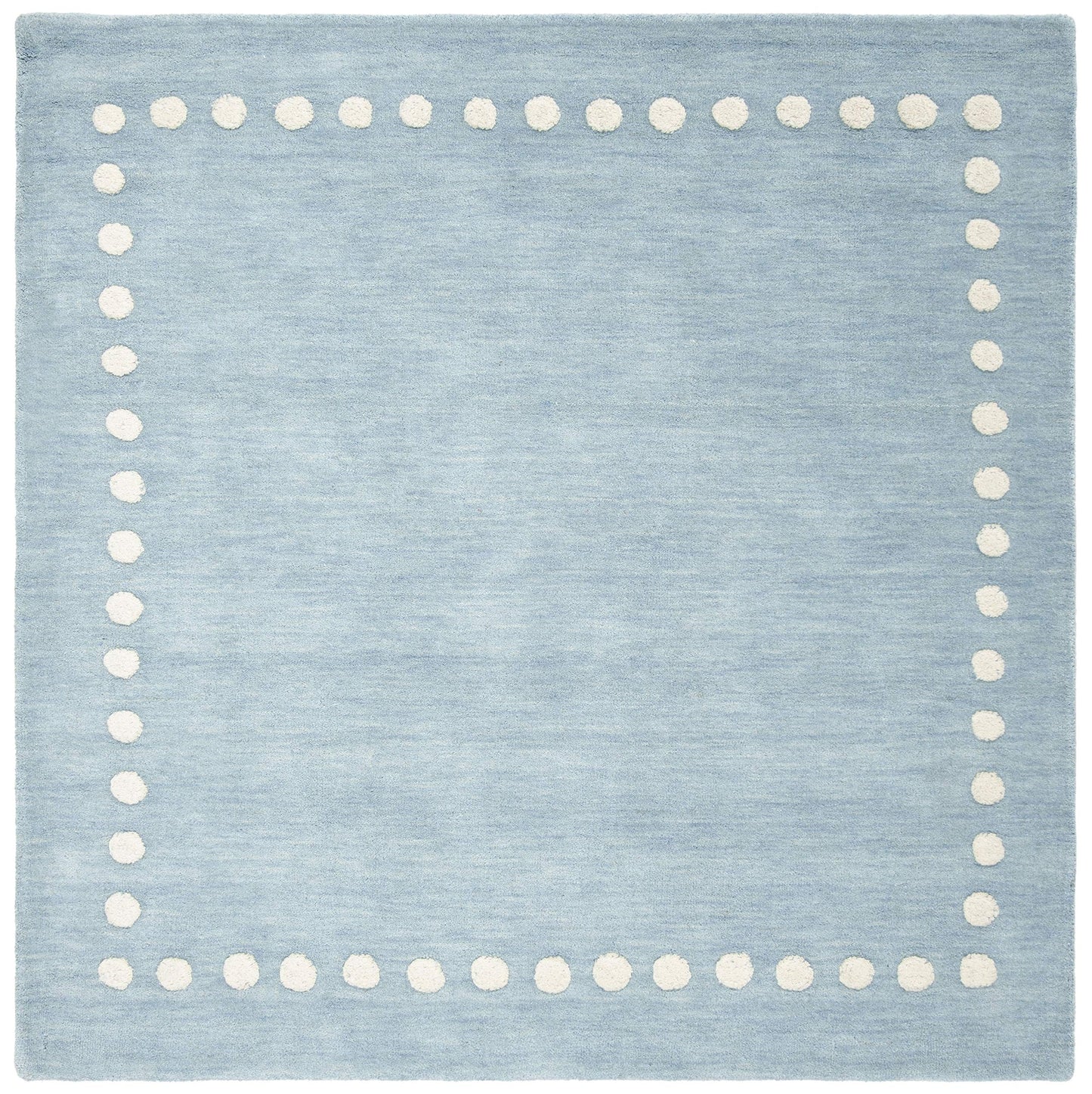 SAFAVIEH Kids Collection Area Rug - 3' Square, Blue & Ivory, Handmade Wool, Polka Dot Border Design, Ideal for the Living Room, Bedroom, Dining Room, Kids Room, Nursery (SFK802M-3SQ)